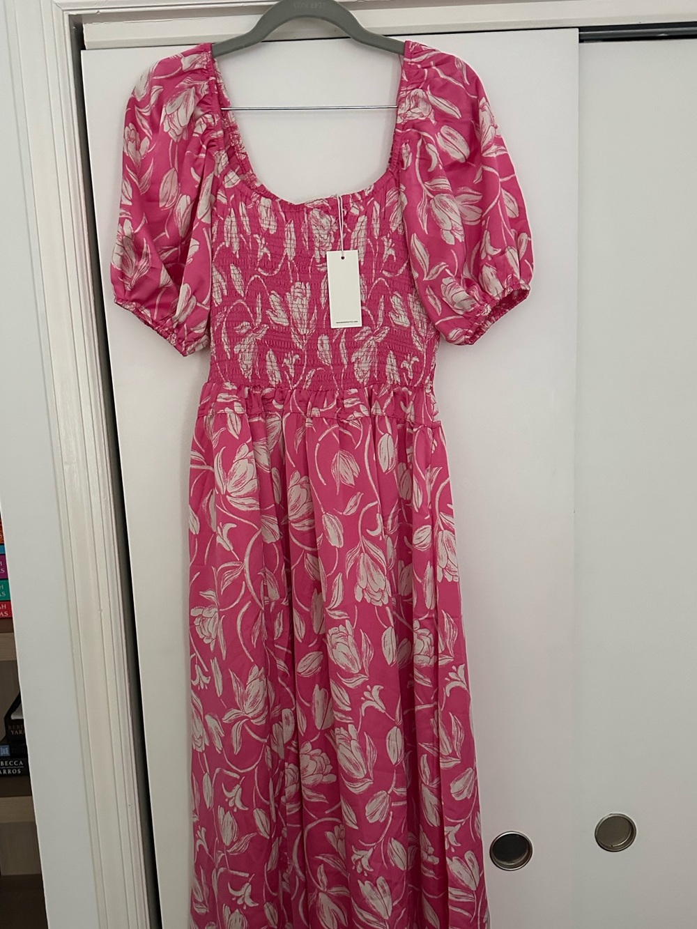 Moon River Pink Floral Puff-Sleeve Maxi Dress